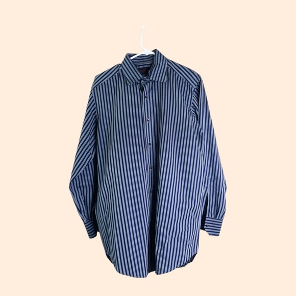 Etro Blue Gray Striped Cotton Dress Shirt - Picture 1 of 7